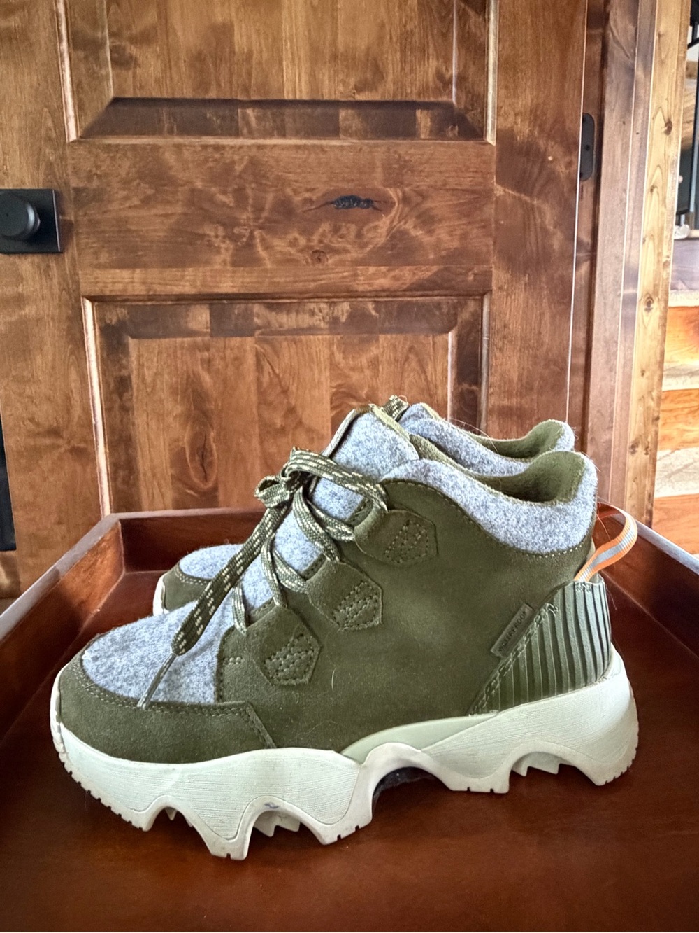 Sorel Olive Green & Light Gray Chunky Ankle Booties